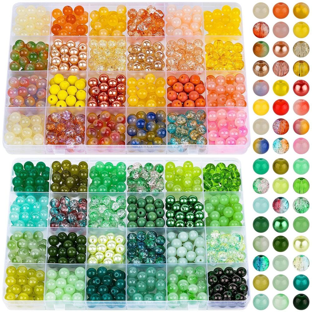 5112 About 1200PCS 8mm Glass Beads Bracelet Making Kit,48 Assorted Yellow